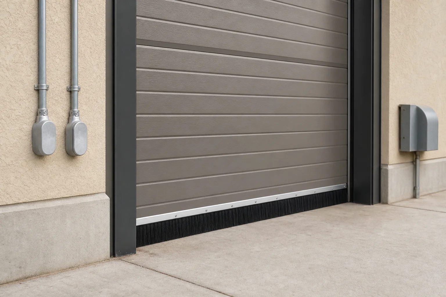 Illustration of a closed commercial service door and protected utility openings.